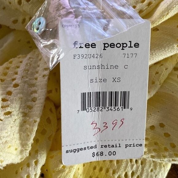 NWT Free People XS Yellow Burnout Distressed Tee Shirt Sunshine Top - Picture 10 of 10